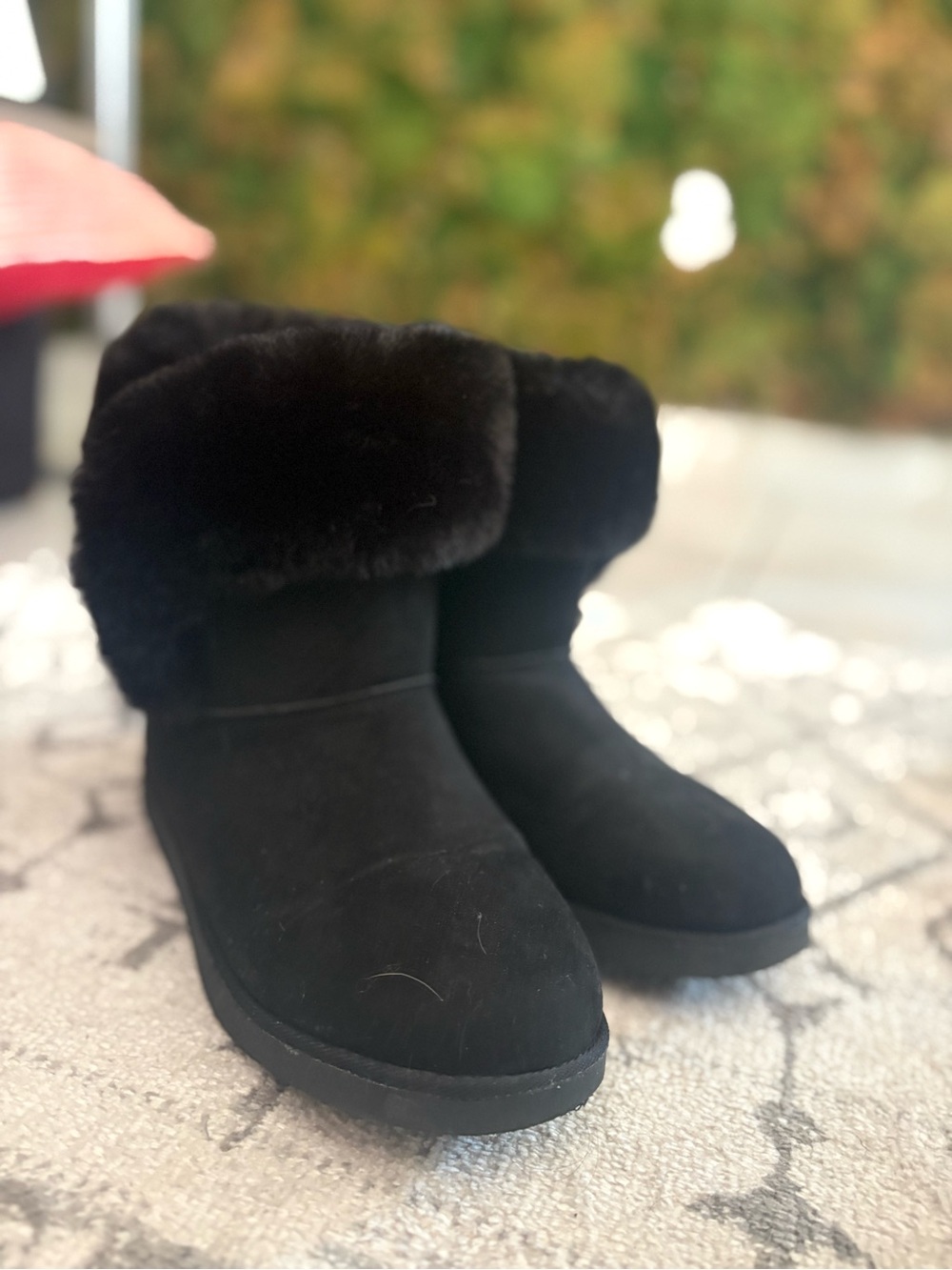 Juicy Couture Black Faux Fur Cuff Ankle Boots